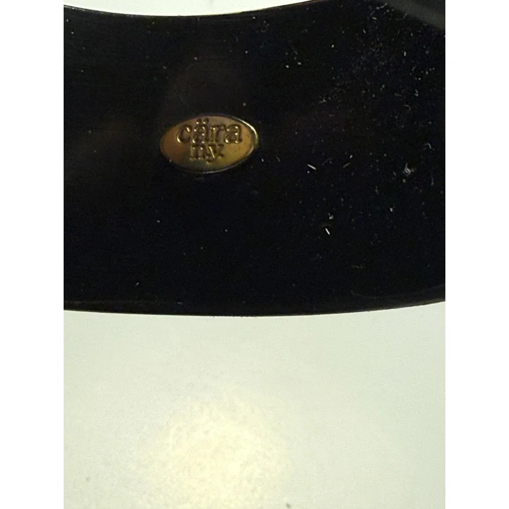 Cara‎ NY Chunky Bangle Bracelet Black Resin 8 Inch Cream Inlay Boho Statement
